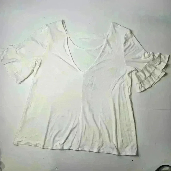 Maurices V Back White Flutter sleeve Top Medium - Picture 5 of 7